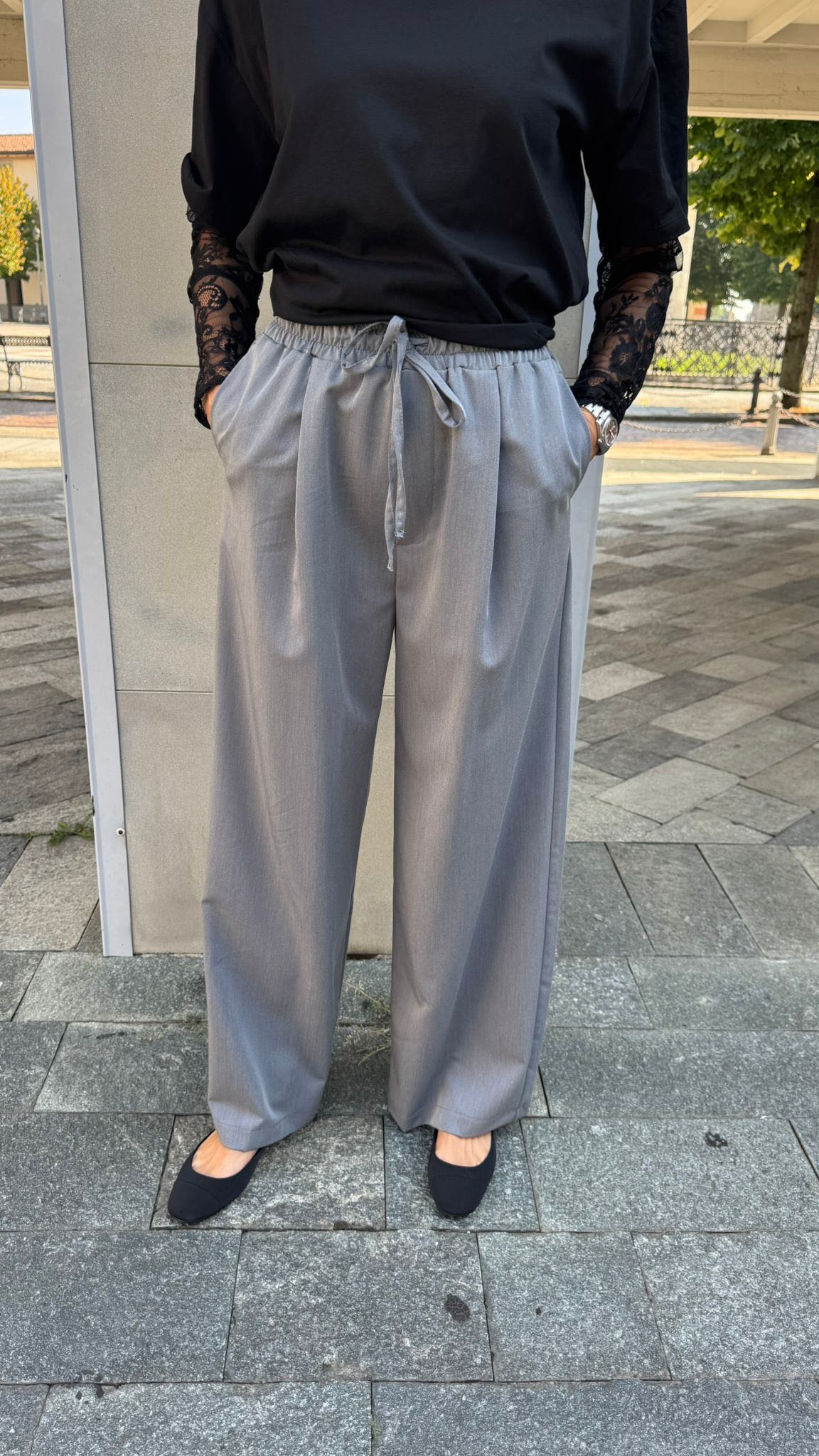 PANTALONE PALAZZO COULISSE PENCE GRIGIO