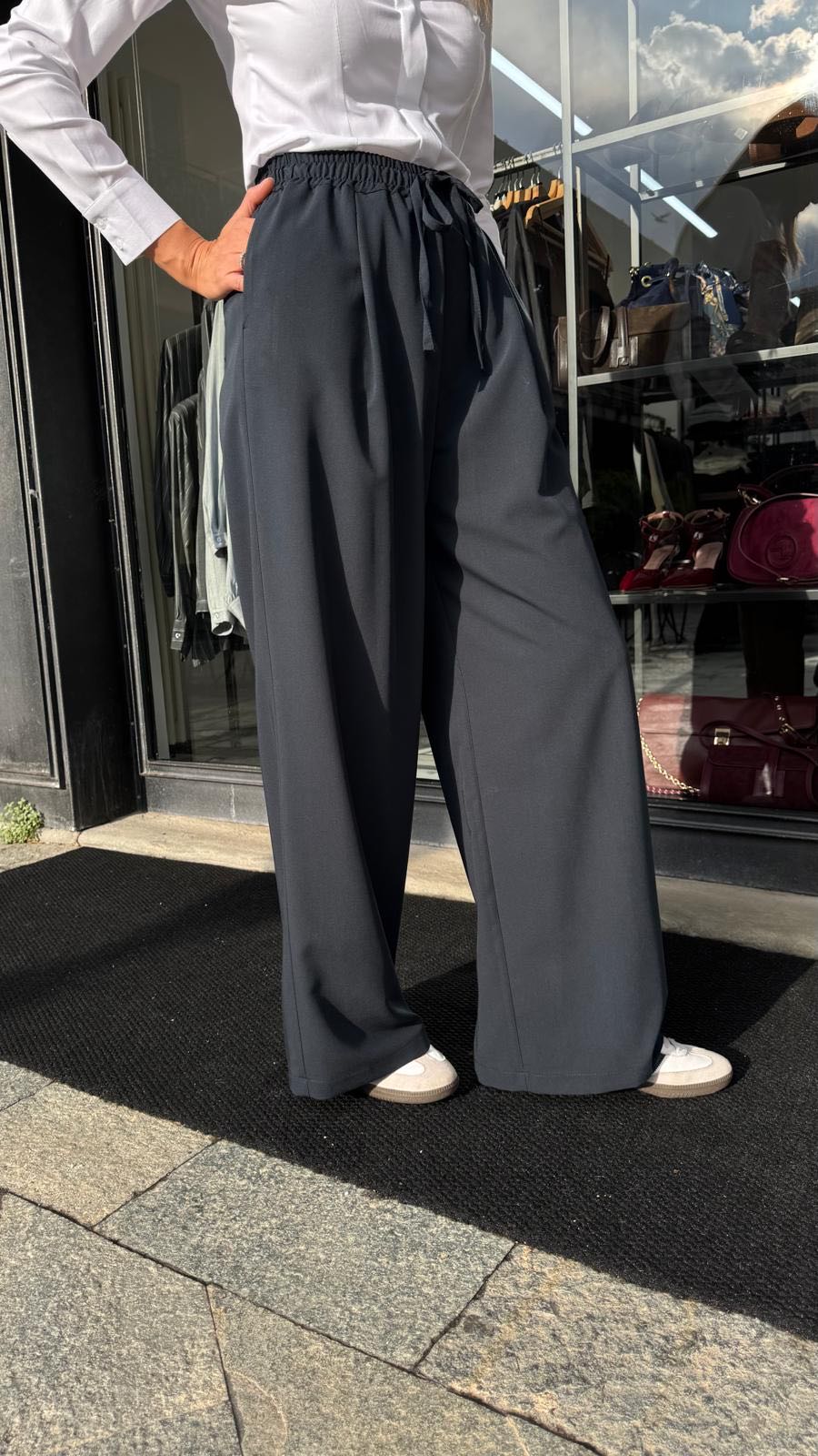PANTALONE PALAZZO COULISSE PENCE BLU