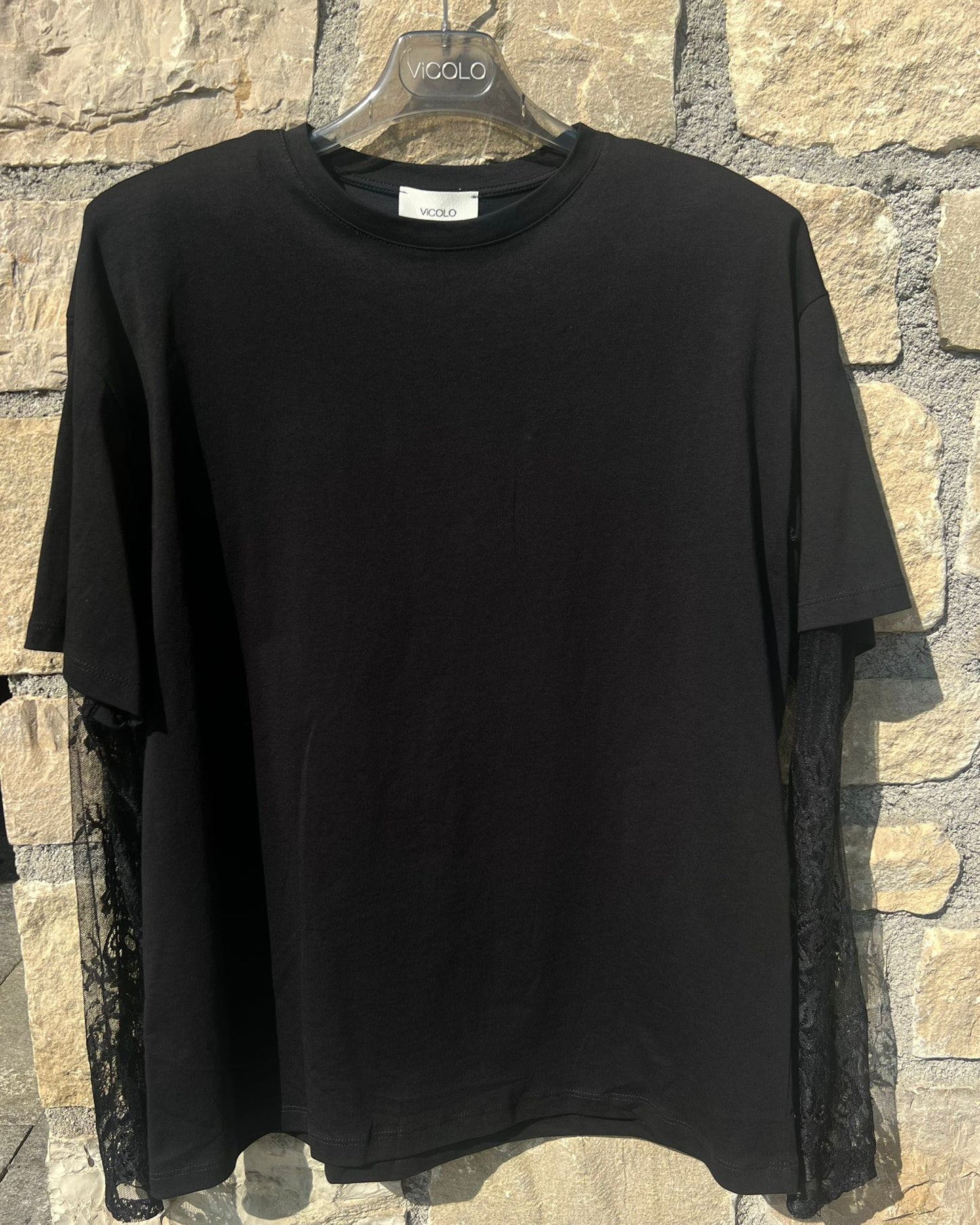 MAGLIA MANICHE PIZZO NERA