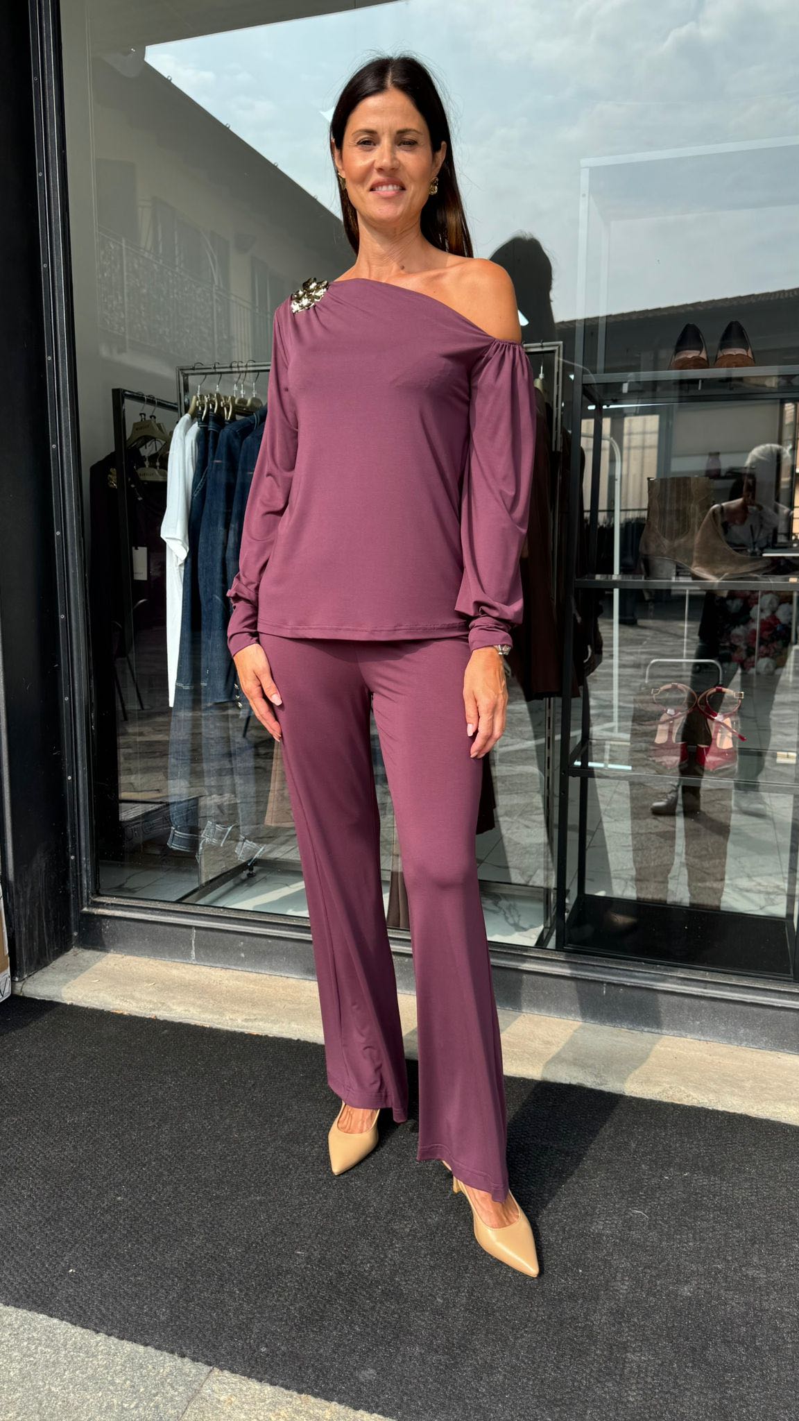PANTALONE FLUIDO MELANZANA