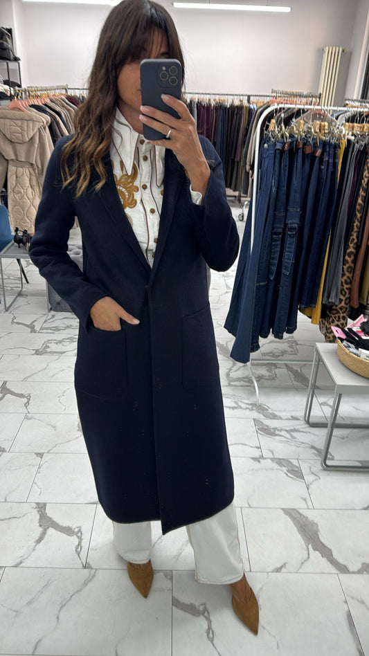 CAPPOTTO HAND MADE LUNGO MONOPETTO BLU