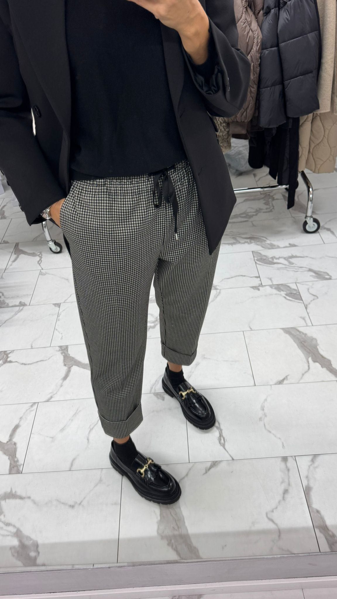 PANTALONE PIED DE POULE NERO