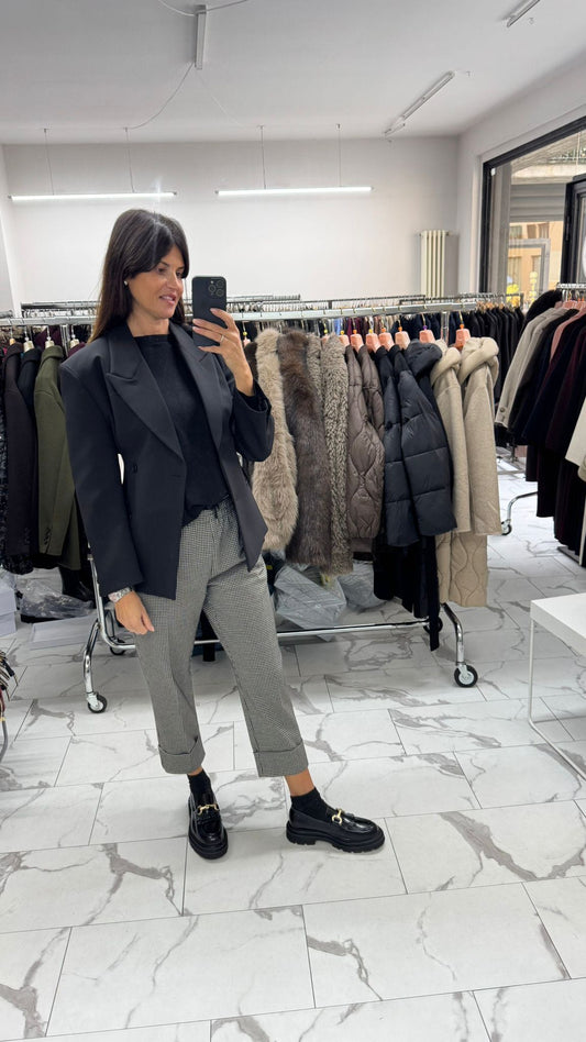 PANTALONE PIED DE POULE NERO