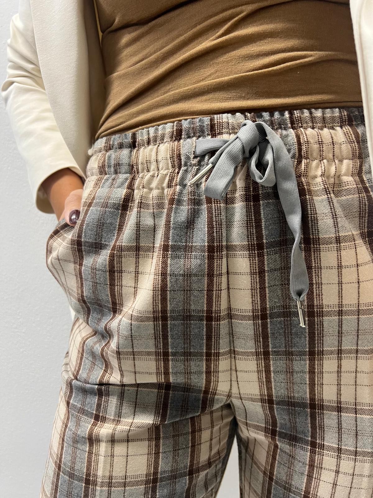 PANTALONE PRINCIPE DI GALLES PANNA GRIGIO