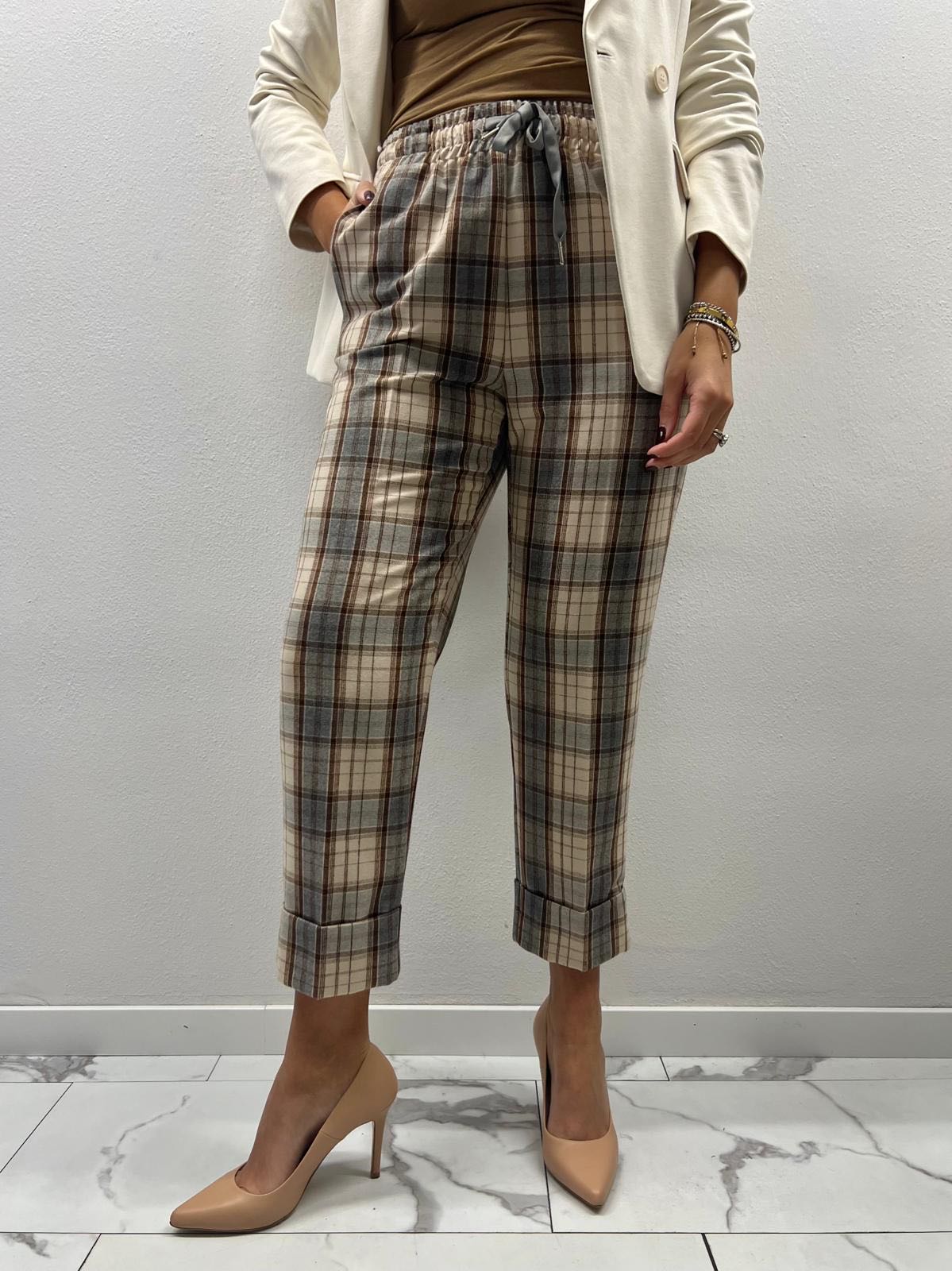 PANTALONE PRINCIPE DI GALLES PANNA GRIGIO