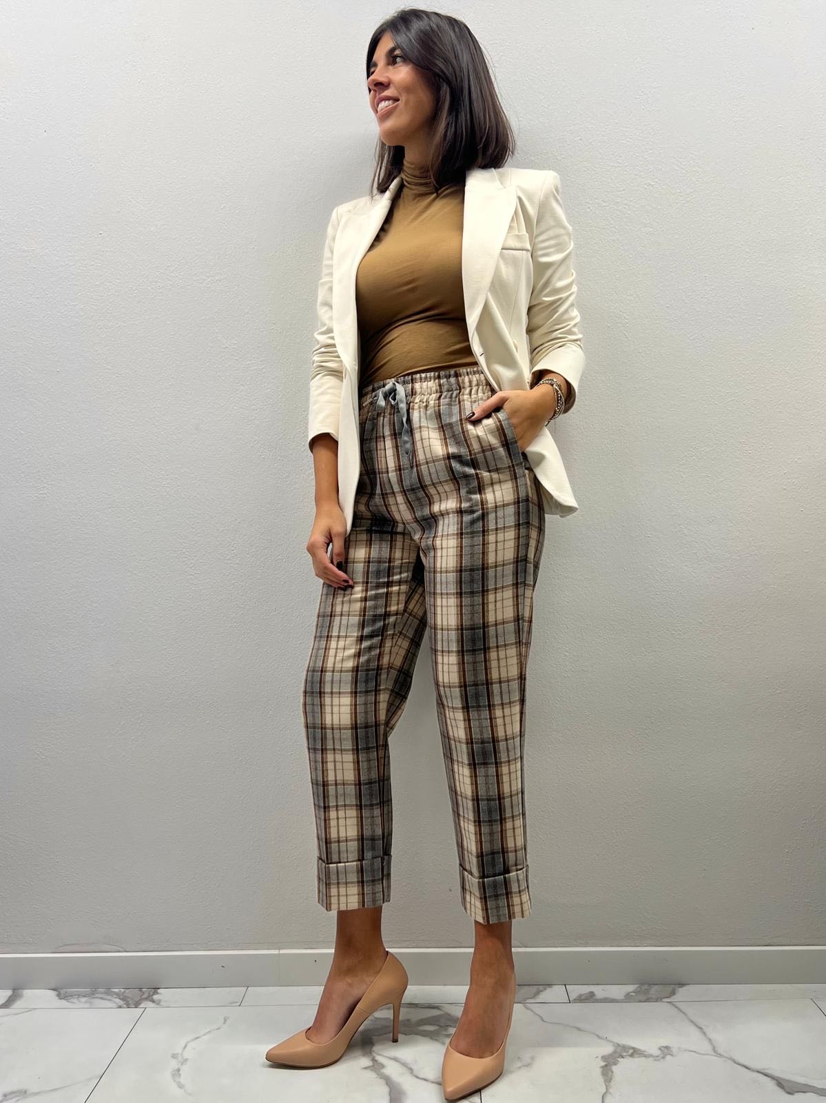 PANTALONE PRINCIPE DI GALLES PANNA GRIGIO