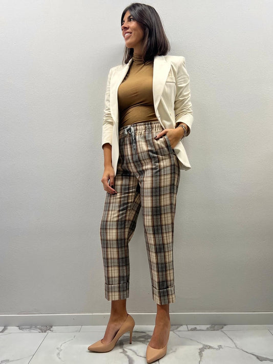 PANTALONE PRINCIPE DI GALLES PANNA GRIGIO