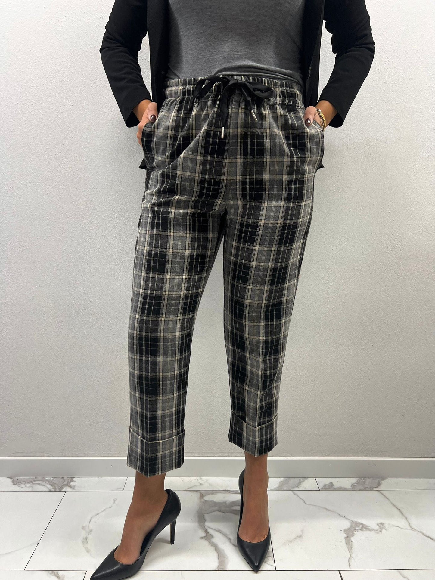 PANTALONE PRINCIPE DI GALLES NERO E GRIGIO