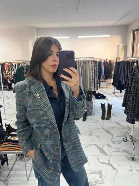 CAPPOTTINO LANA TARTAN BLU RIGA ARANCIO
