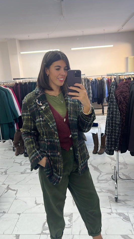 CAPPOTTINO LANA TARTAN MILITARE RIGA ARANCIO