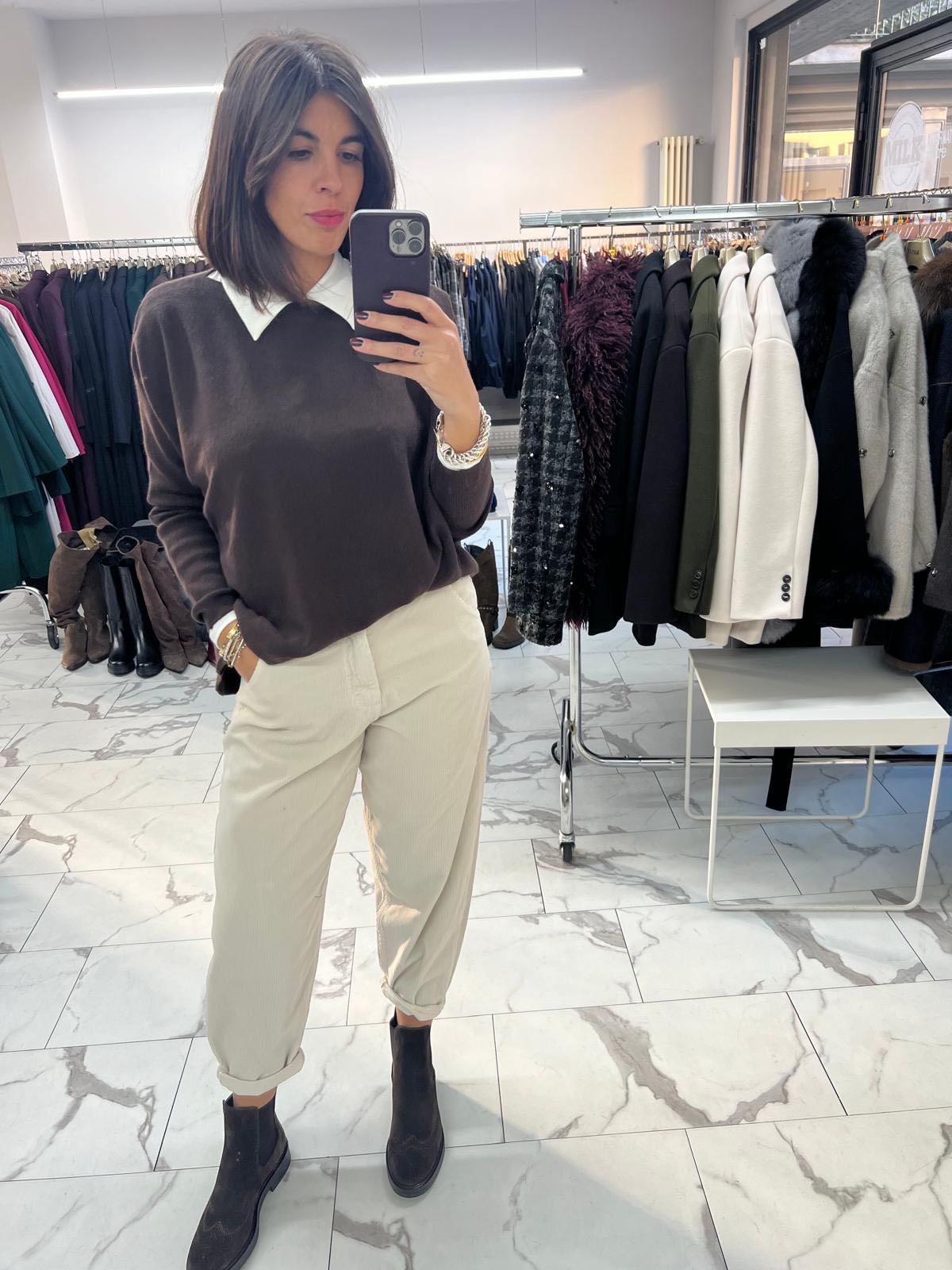 PANTALONE VELLUTO A COSTE PANNA