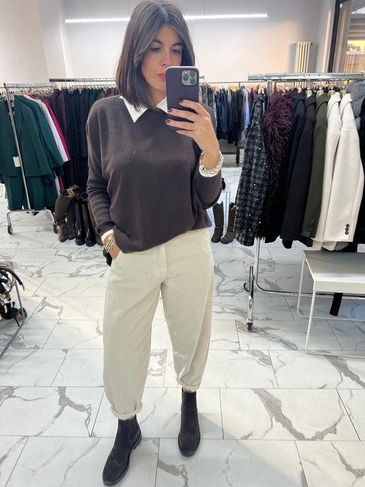 PANTALONE VELLUTO A COSTE PANNA
