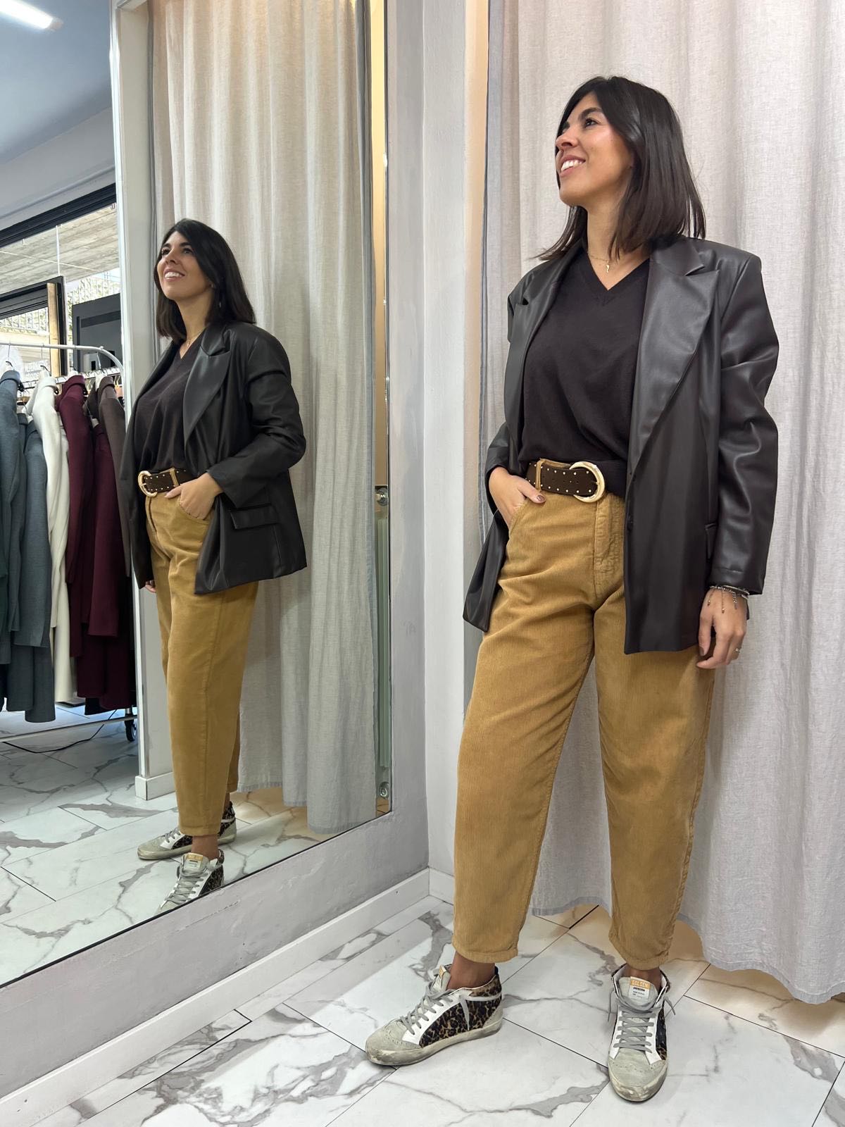 PANTALONE VELLUTO A COSTE TABACCO