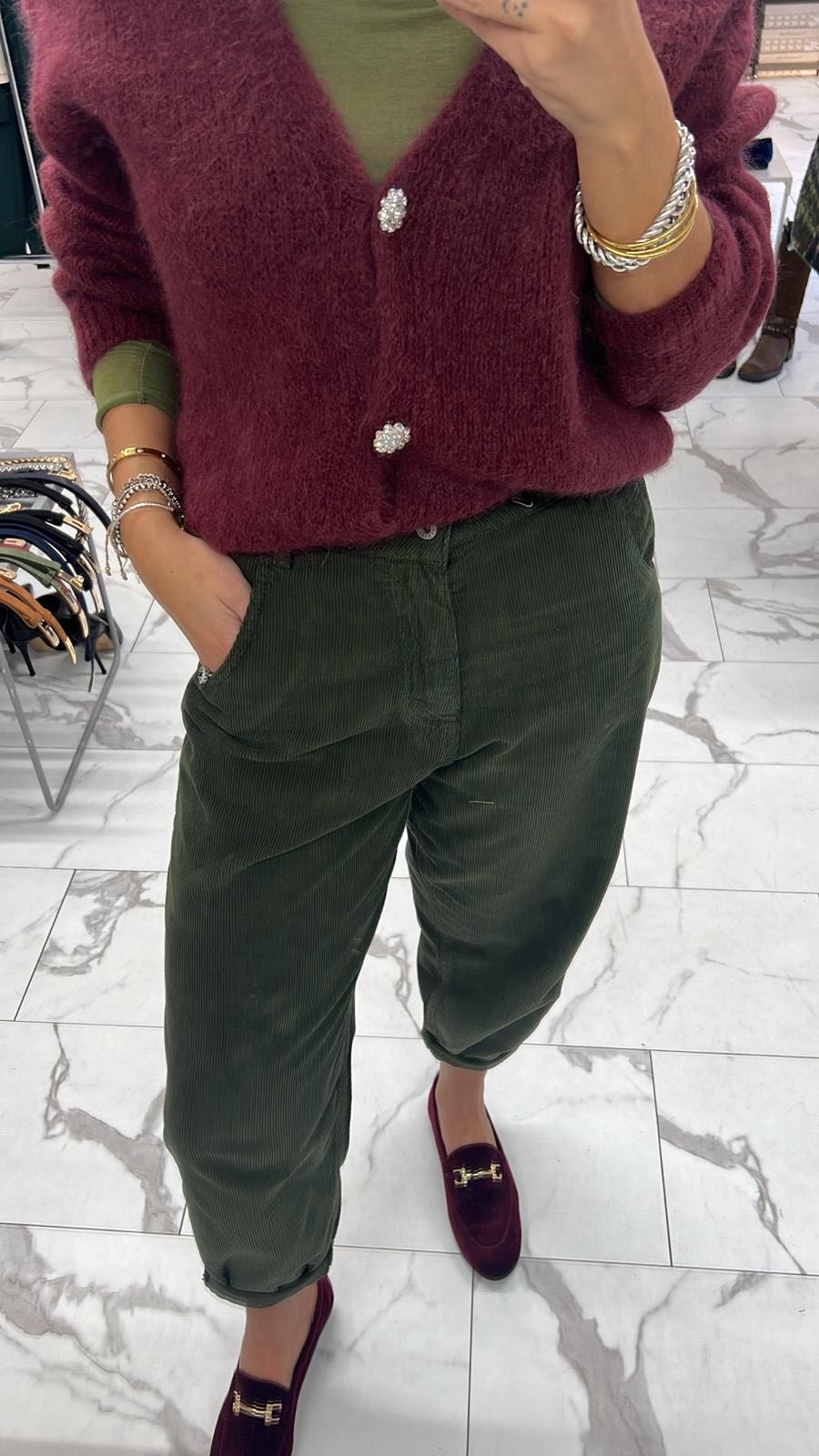 PANTALONE VELLUTO A COSTE VERDE