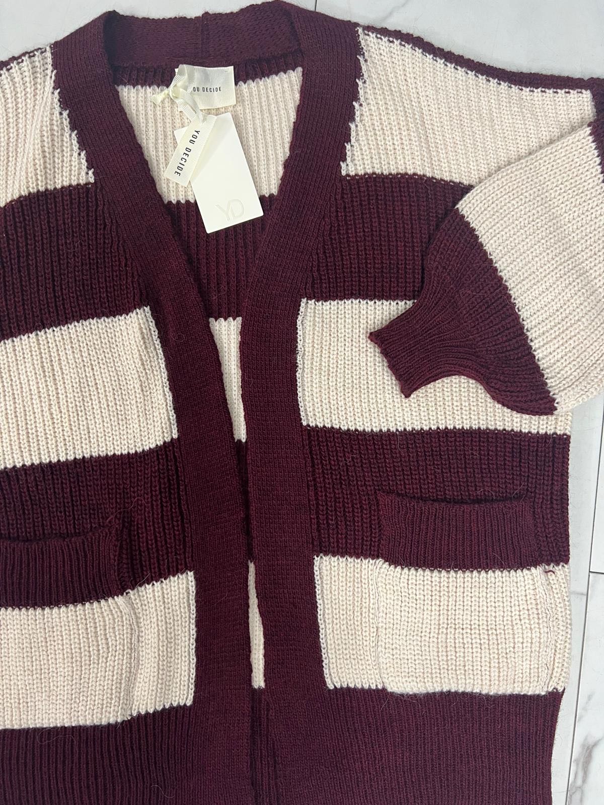 CARDIGAN RIGATO BORDEAUX