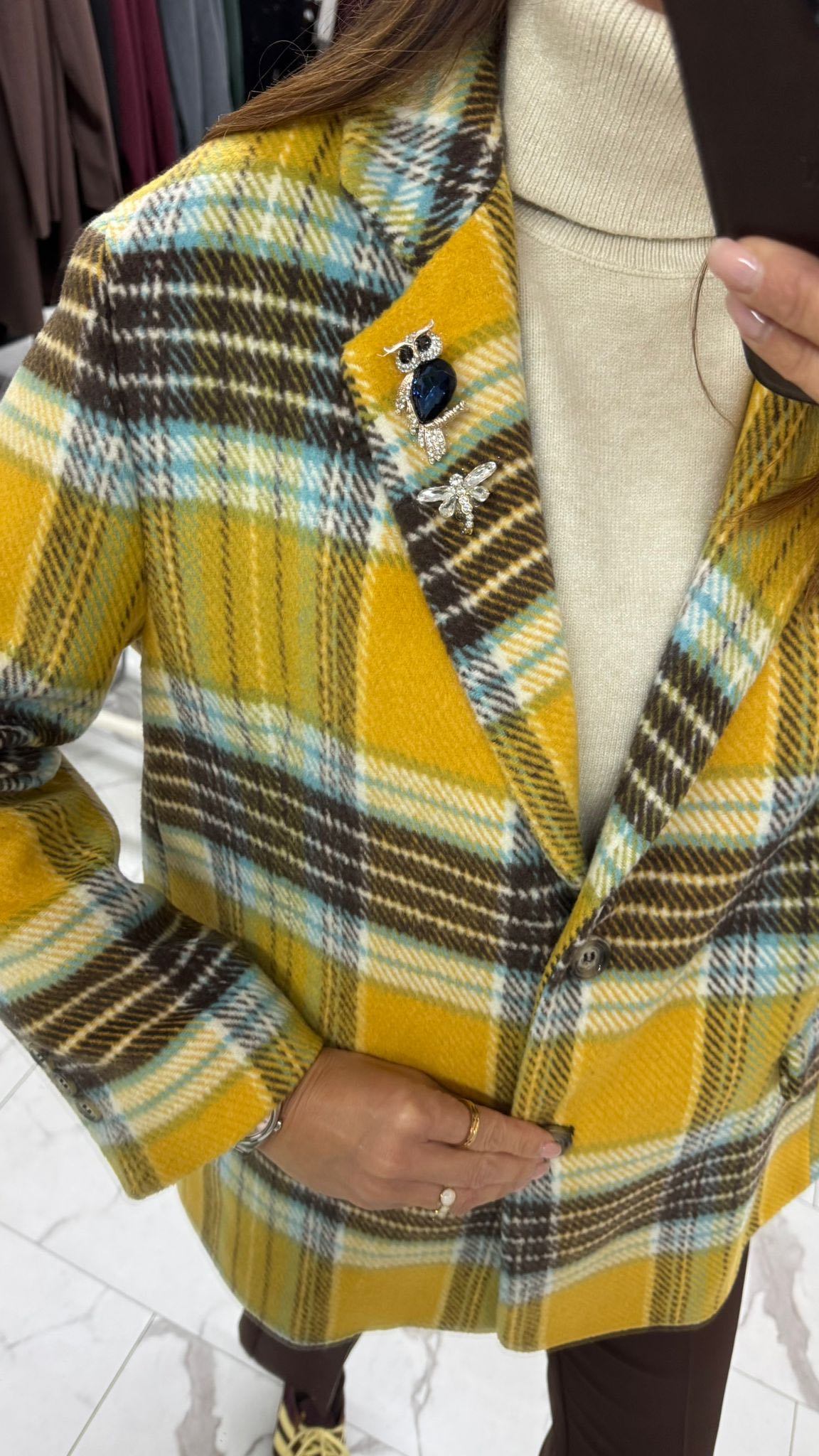 CAPPOTTINO OVER TARTAN GIALLO CIOCCOLATO