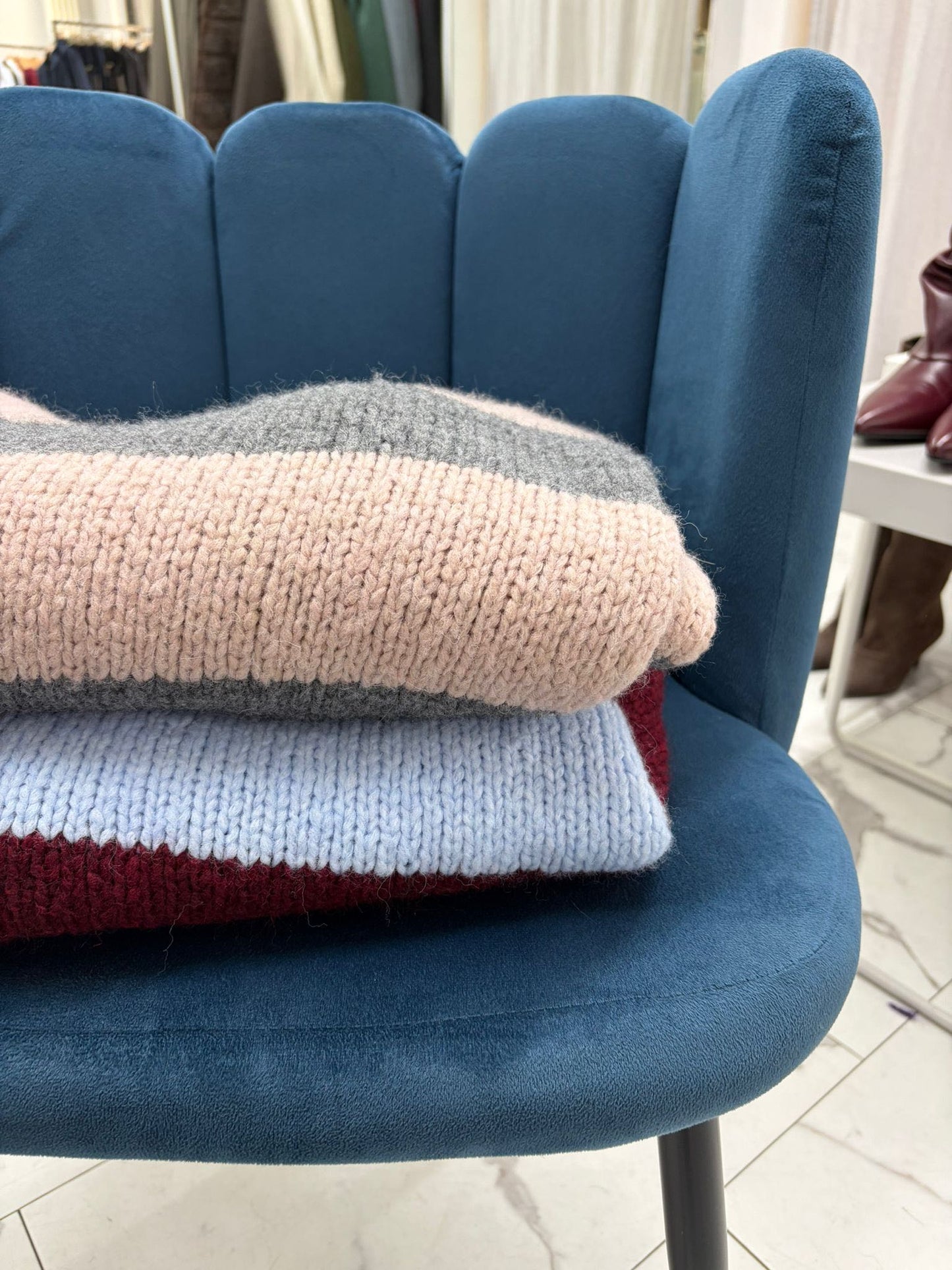 MAGLIONE RIGATO ROSA E GRIGIO