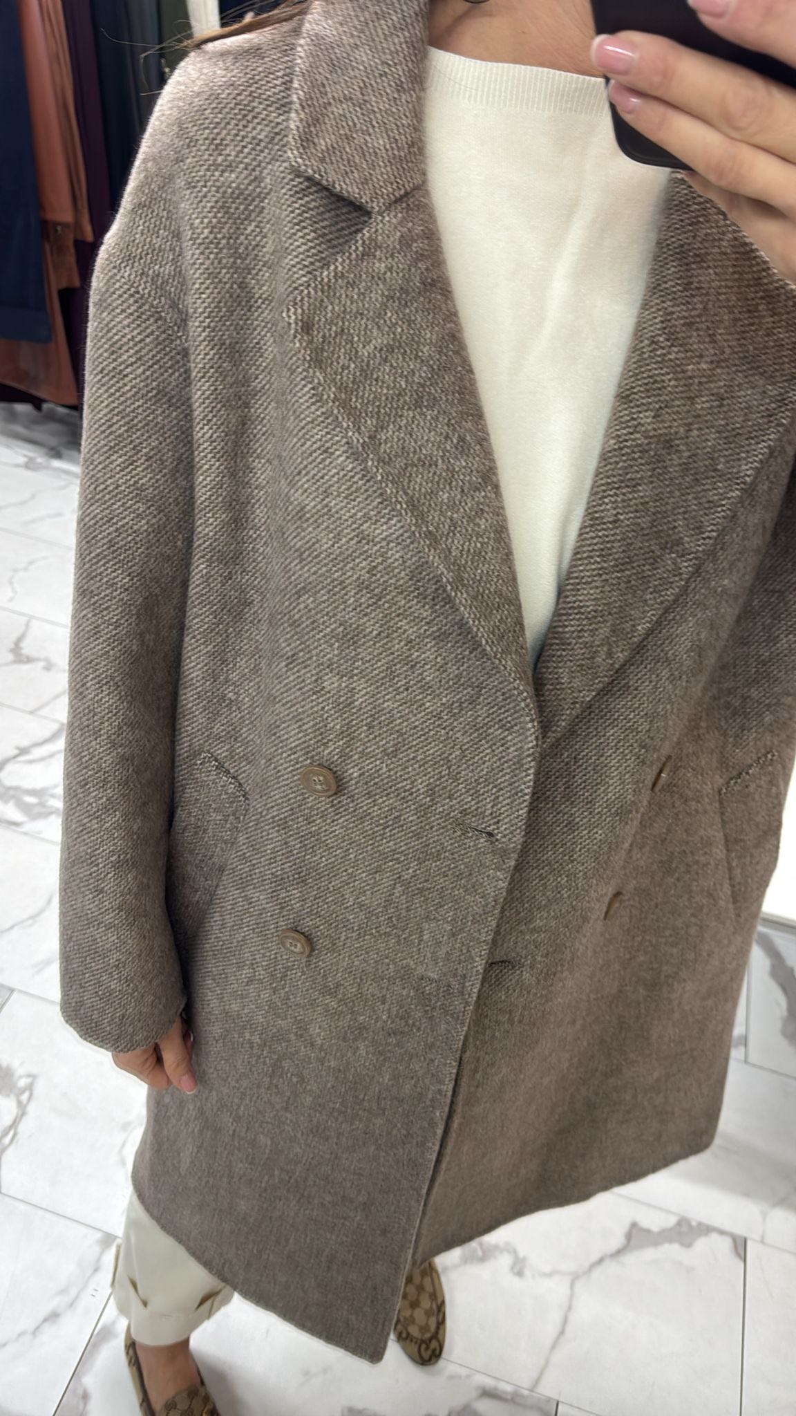 CAPPOTTO DOPPIO PETTO MISTO LANA SABBIA