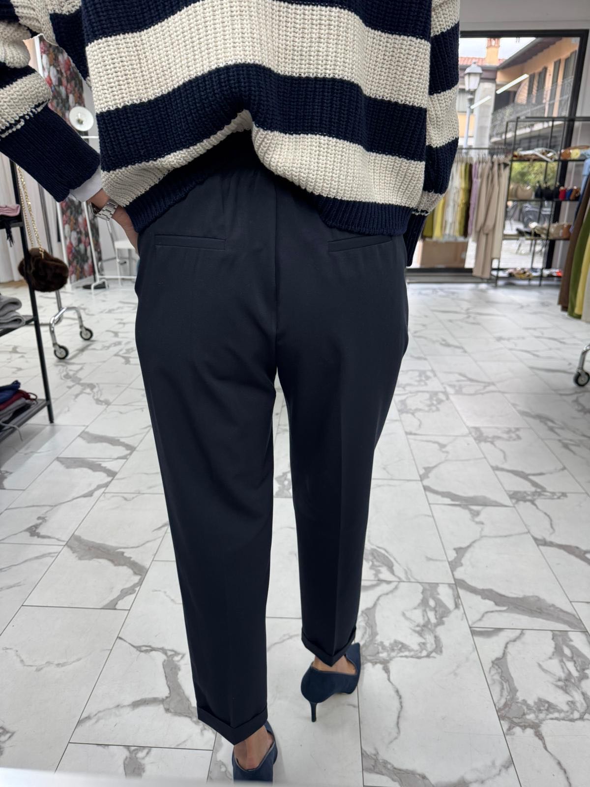 PANTALONE SIGARETTA RISVOLTINO BLU