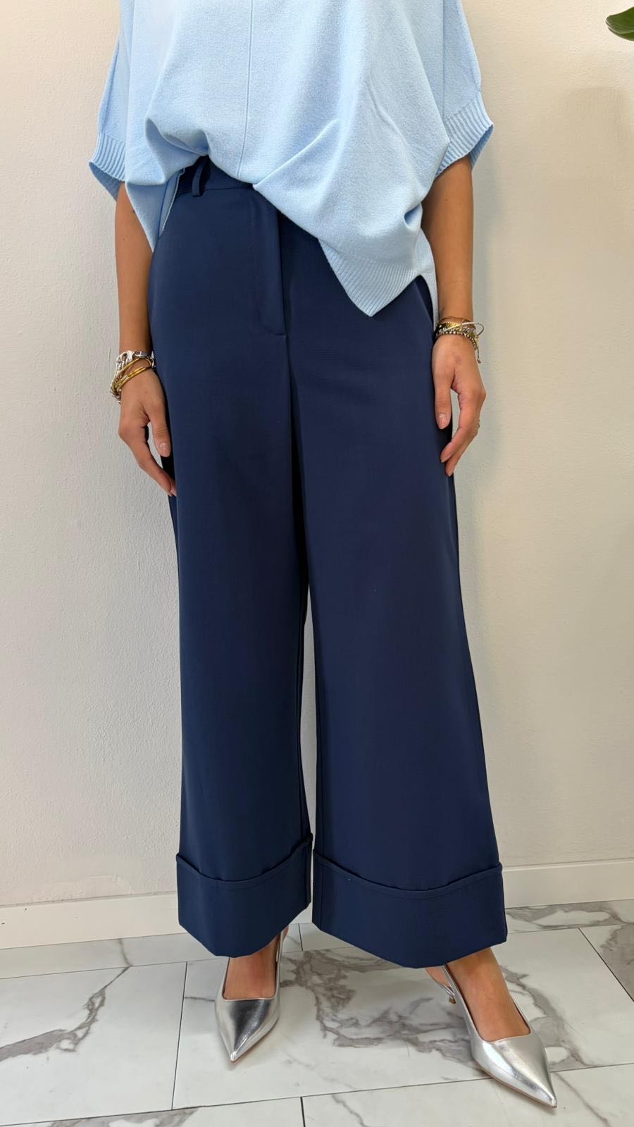 PANTALONE PALAZZO RISVOLTO BLU