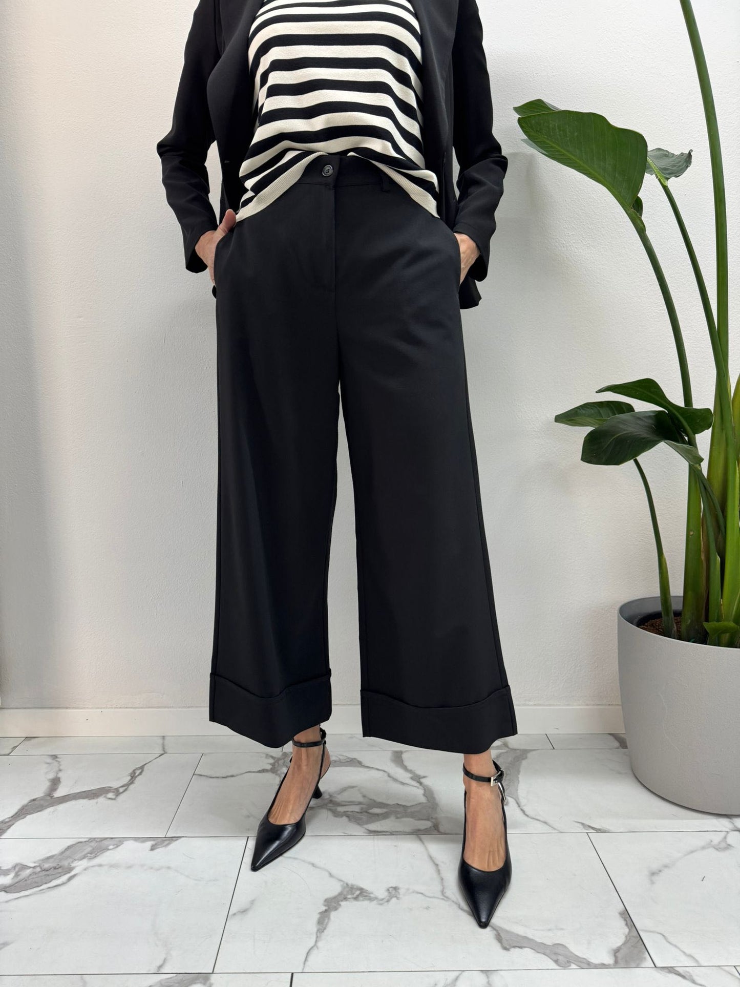 PANTALONE PALAZZO RISVOLTO NERO