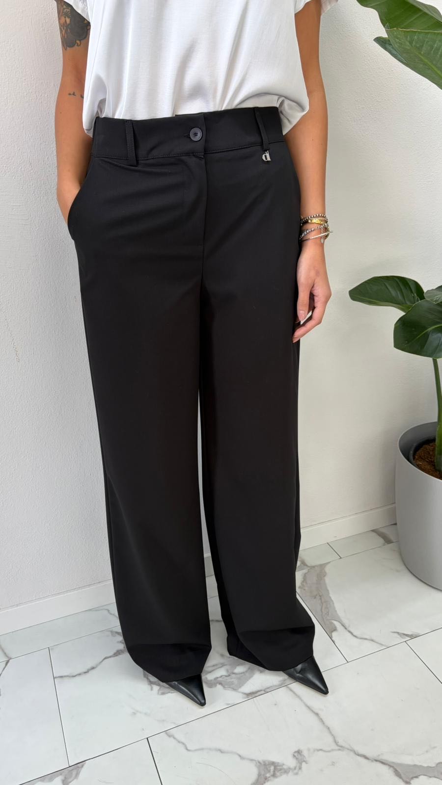 PANTALONE PALAZZO ELASTICO NERO