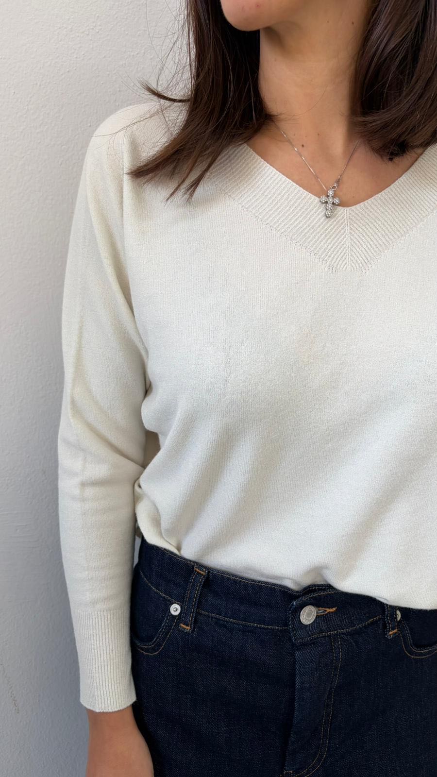 MAGLIA VISCOSA SCOLLO V PANNA