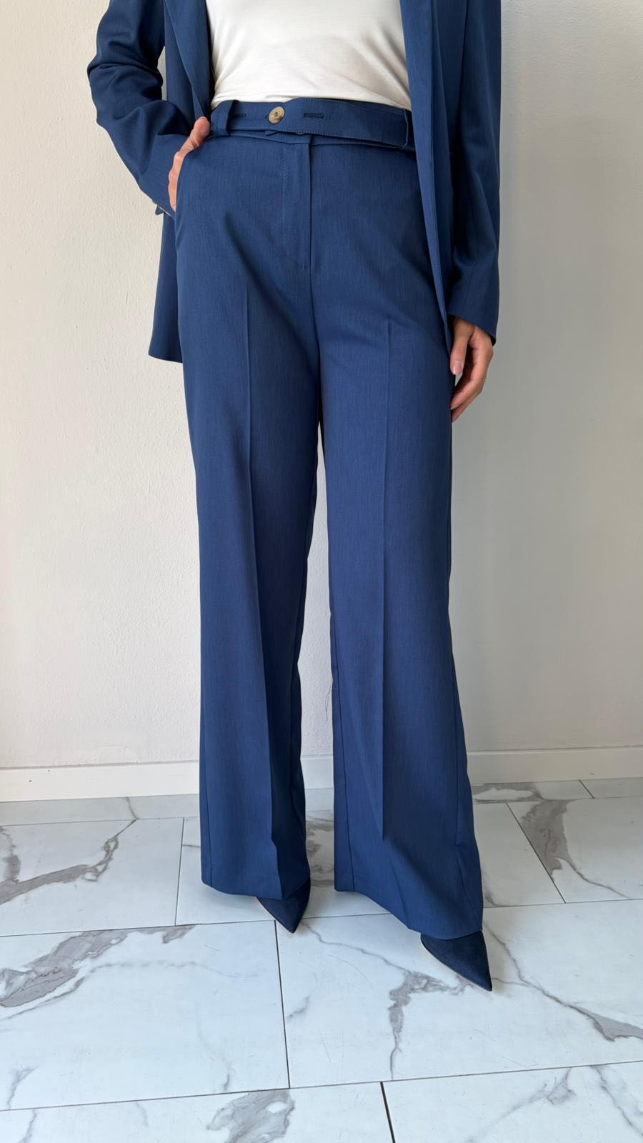 PANTALONE PALAZZO FUSCIACCA BOTTONE BLU