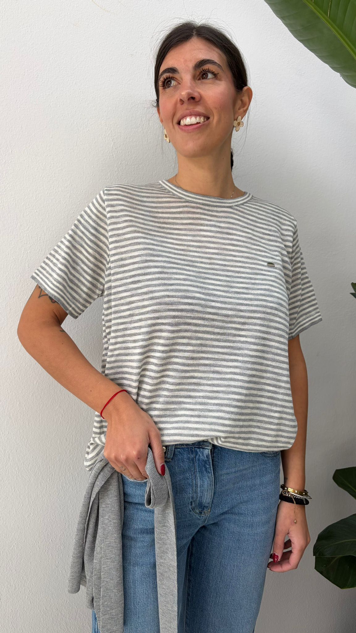 T-SHIRT CON SOLINO GRIGIA