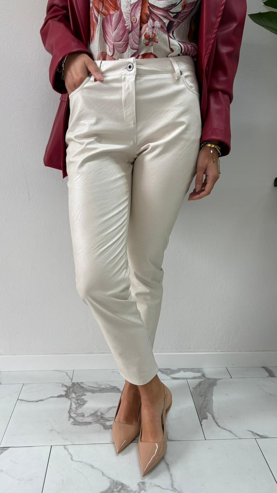 PANTALONE ECOPELLE PANNA