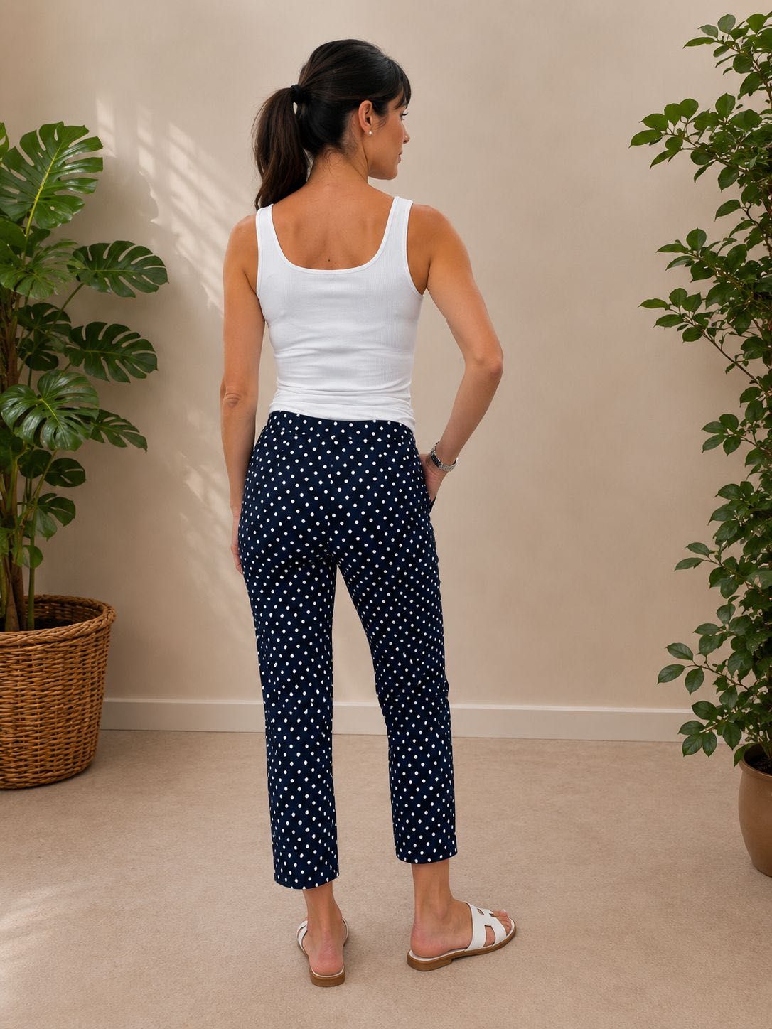 PANTALONE CAPRI POIS BLU