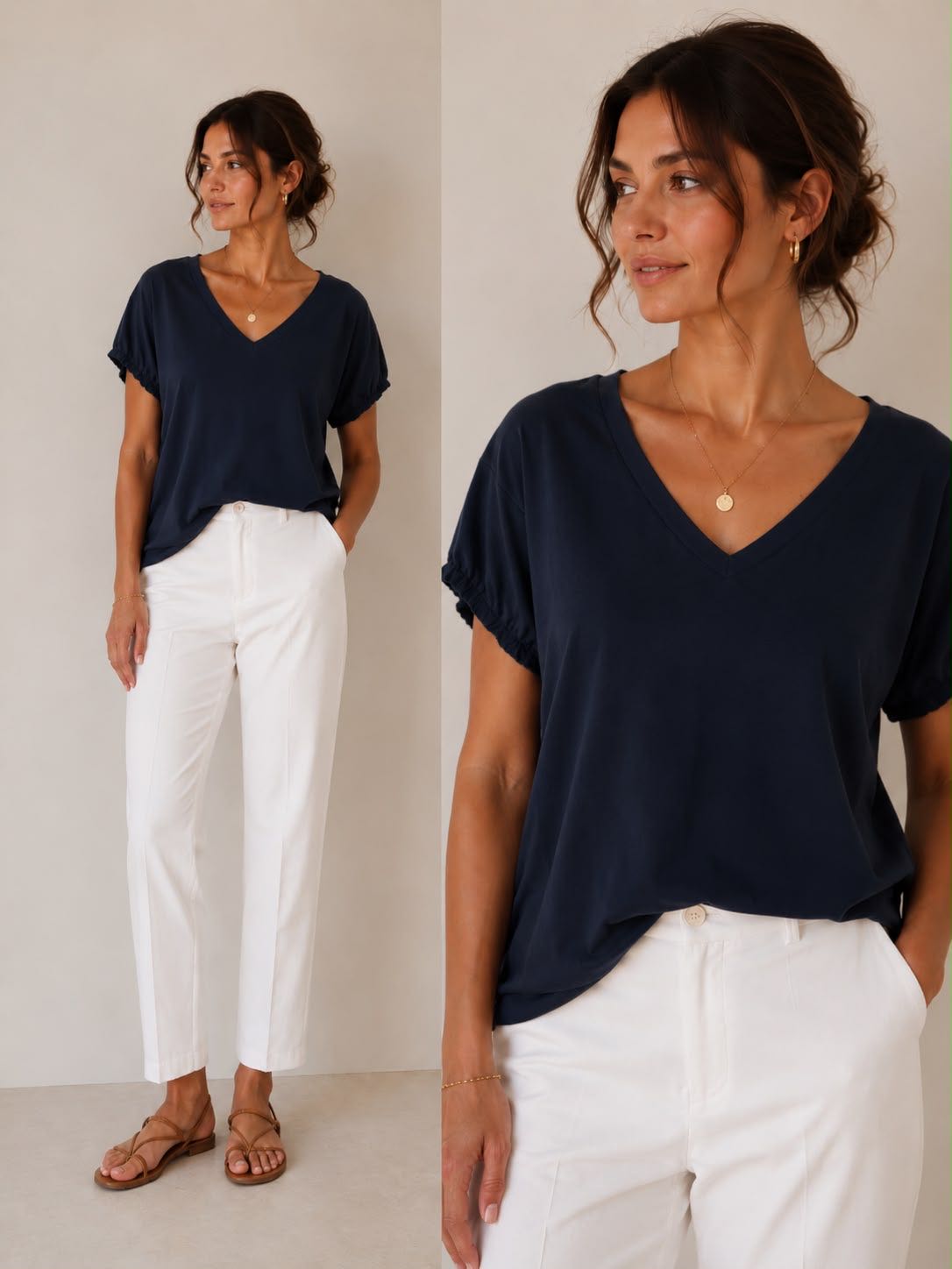 T-SHIRT SCOLLO V SBUFFO BLU