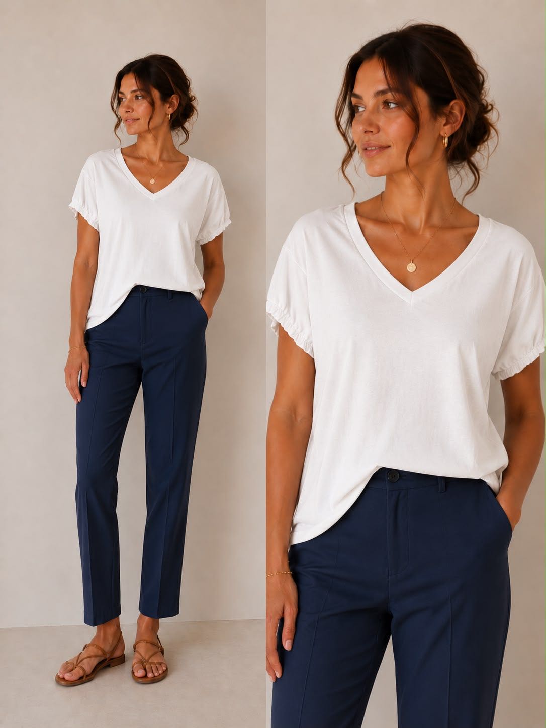 T-SHIRT SCOLLO V SBUFFO BIANCA