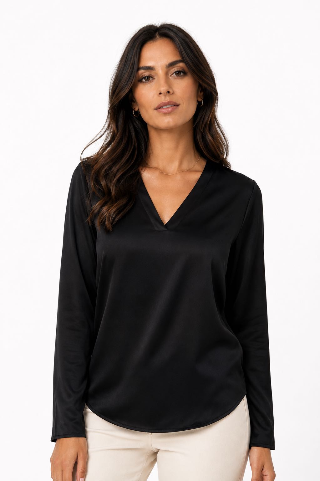 BLUSA MANICA LUNGA SCOLLO V NERA