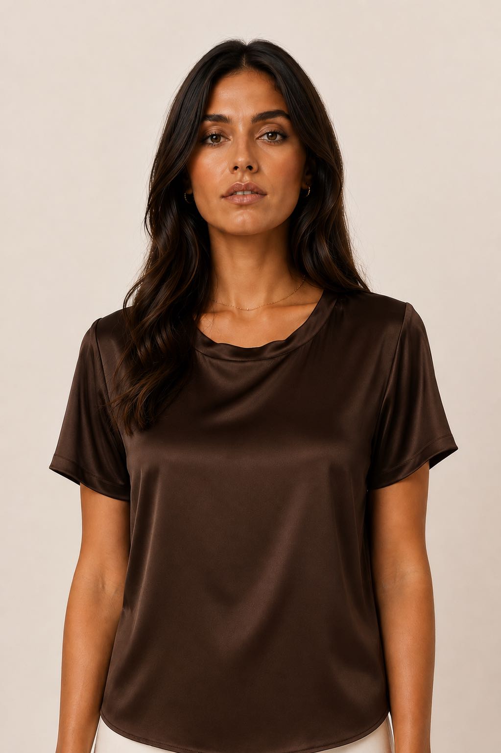BLUSA MEZZA MANICA GIROCOLLO COFFEE