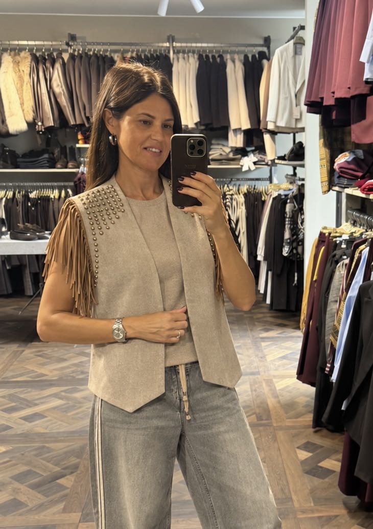 GILET FRANGE BORCHIETTE BEIGE
