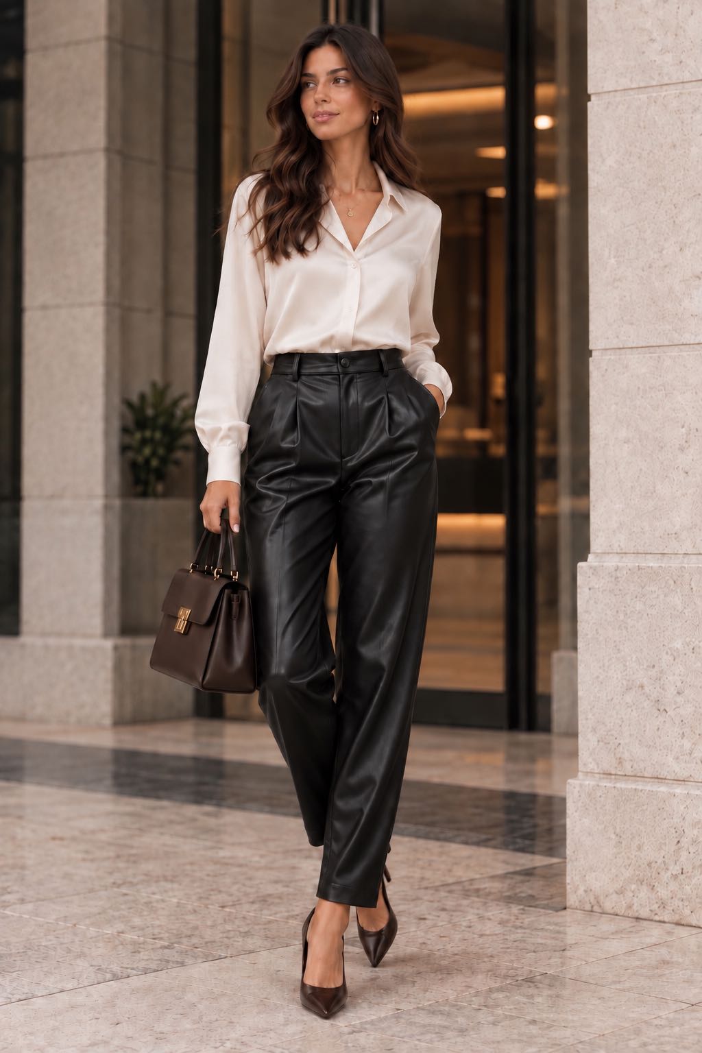 PANTALONE BARREL ECOPELLE NERO