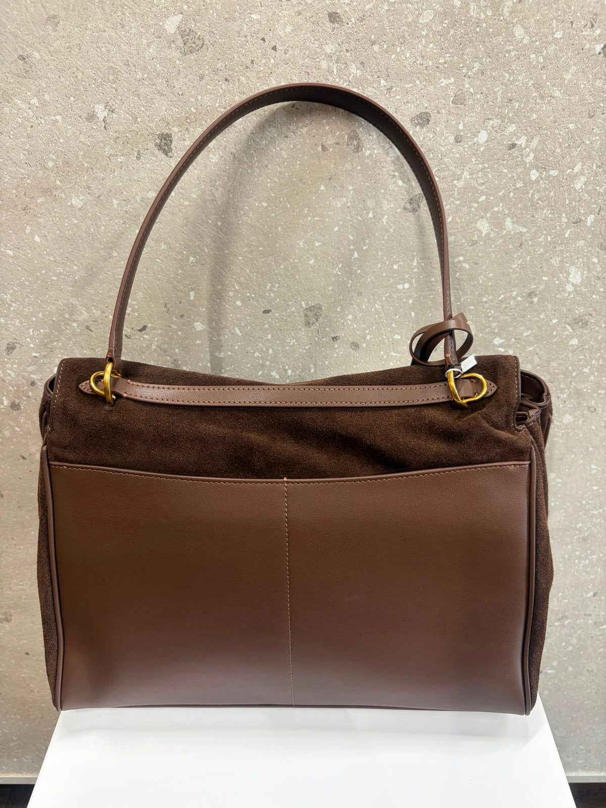 BORSA CELESTE VERA PELLE CAMOSCIO MORO