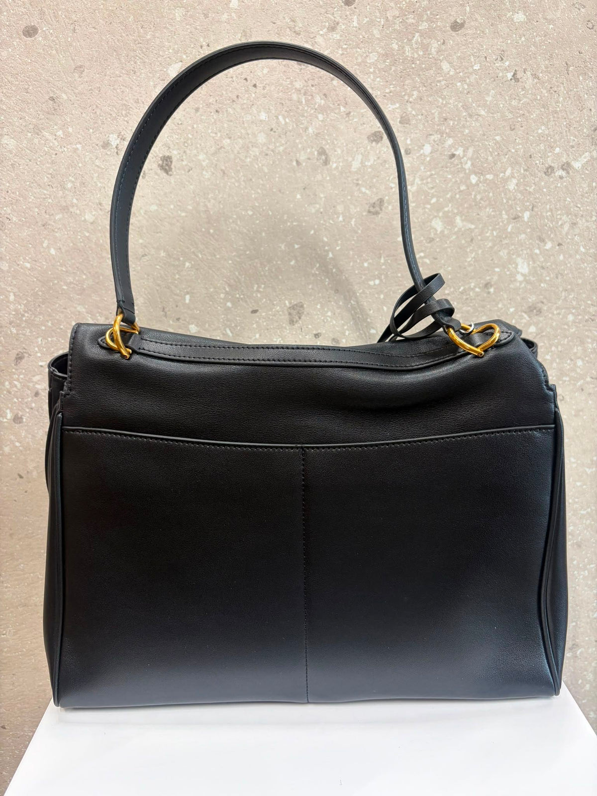 BORSA CELESTE VERA PELLE NERA