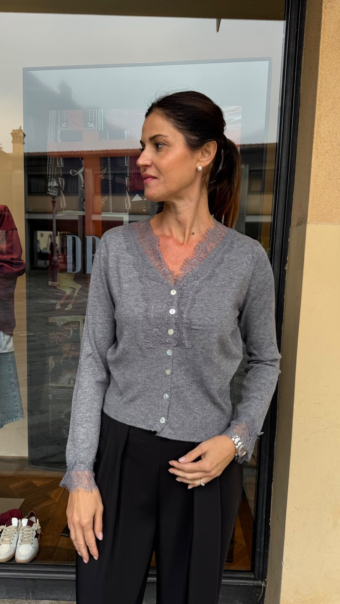 CARDIGAN GIUDY CON PIZZO GRIGIO