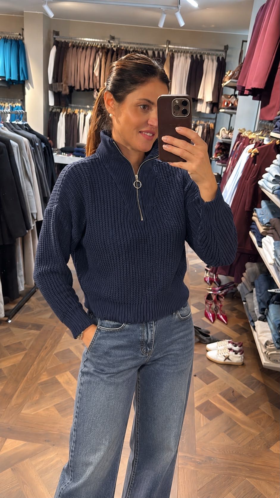MAGLIONE CON ZIP BLU