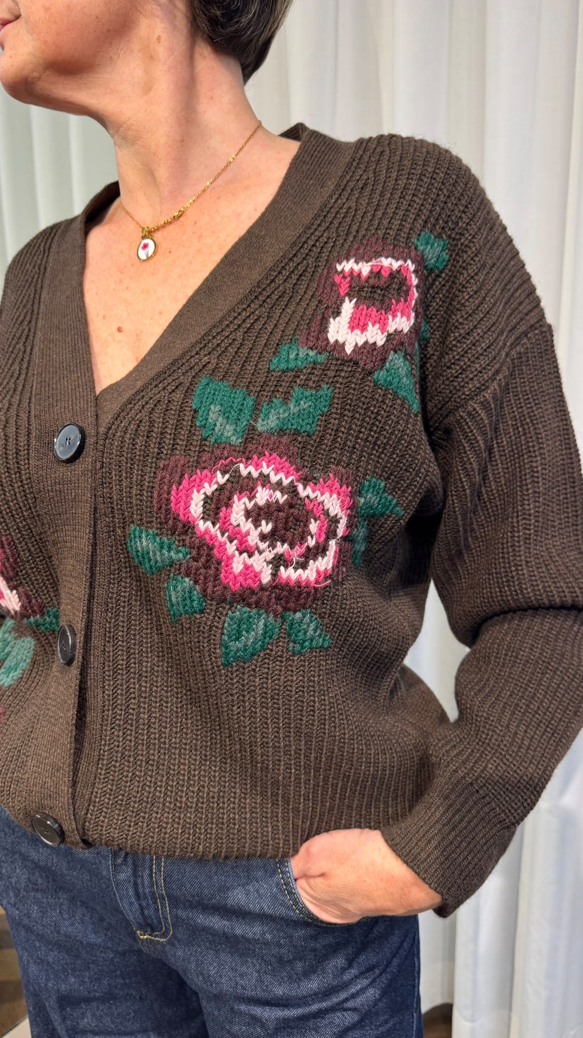 CARDIGAN RICAMO FIORE MORO