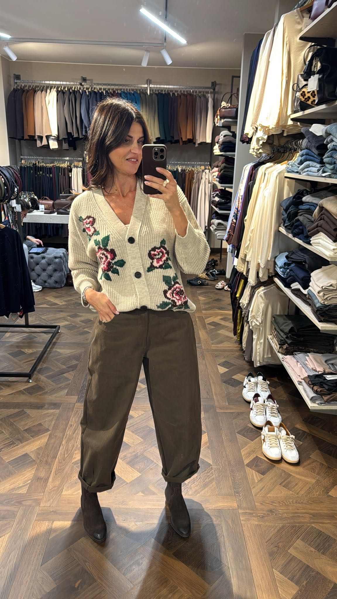 CARDIGAN RICAMO FIORE BEIGE