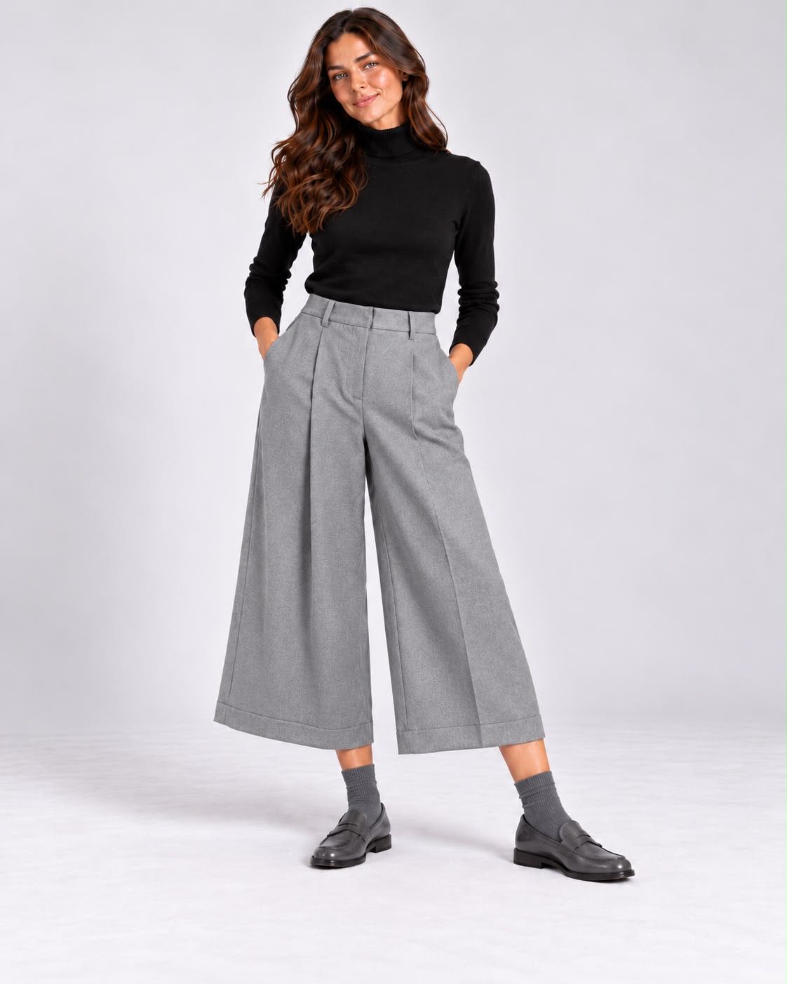 PANTALONE CULOTTE GAMBA LARGA GRIGIO
