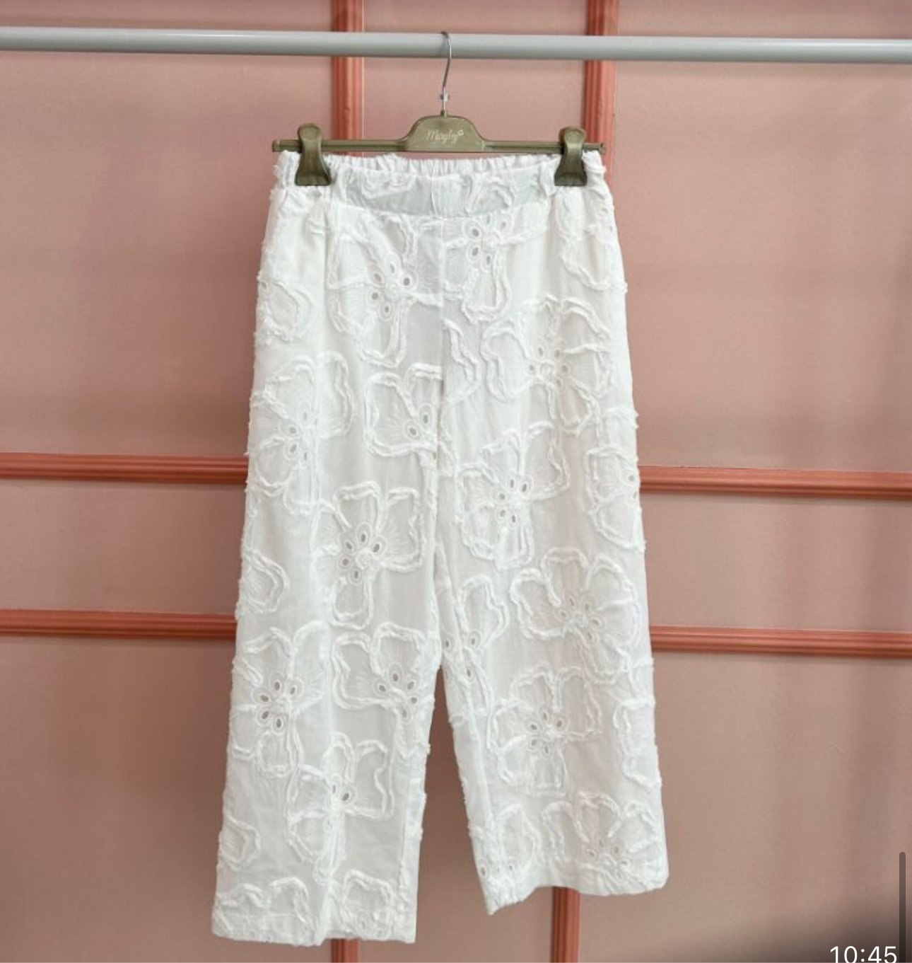 MARYLEY PANTALONE BIANCO COTONE LAVORATO