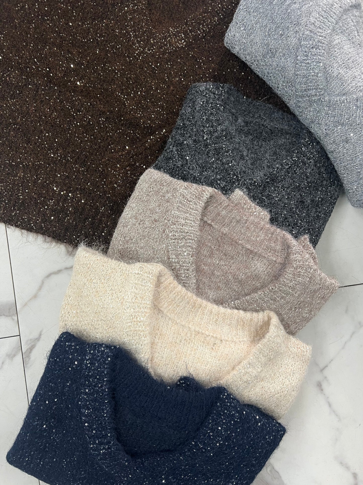 MAGLIONCINO MICRO PAILLETTES blu/sabbia/grigio chiaro/grigio scuro/cioccolato/panna