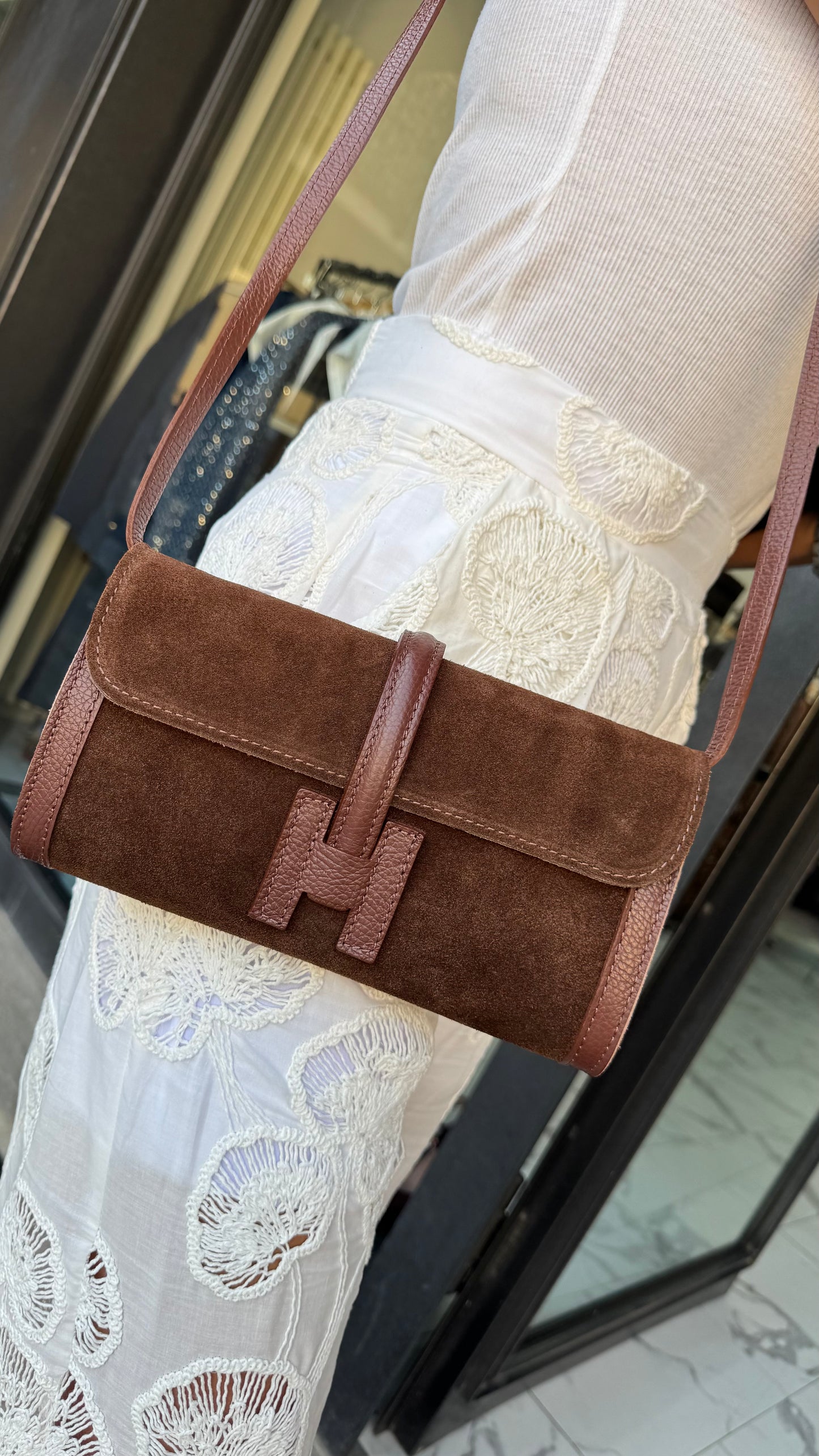 BORSA POCHETTE H bordeaux/nero/cioccolato/cuoio