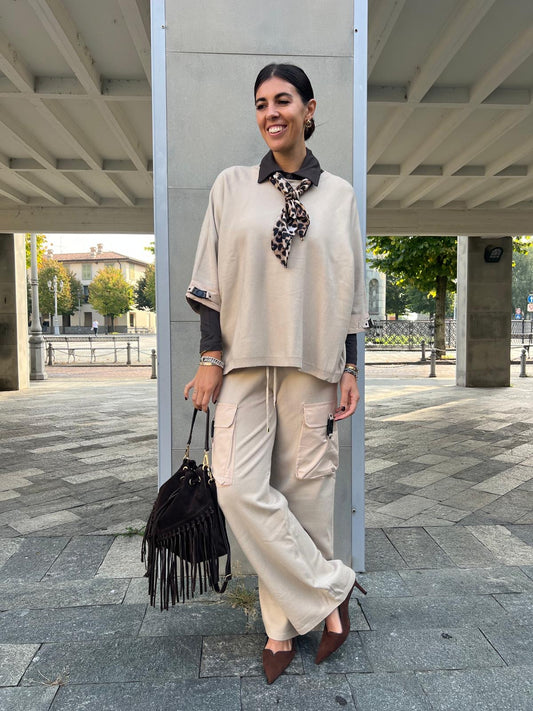 COMPLETO IN MAGLIA CARGO beige/grigio/nero