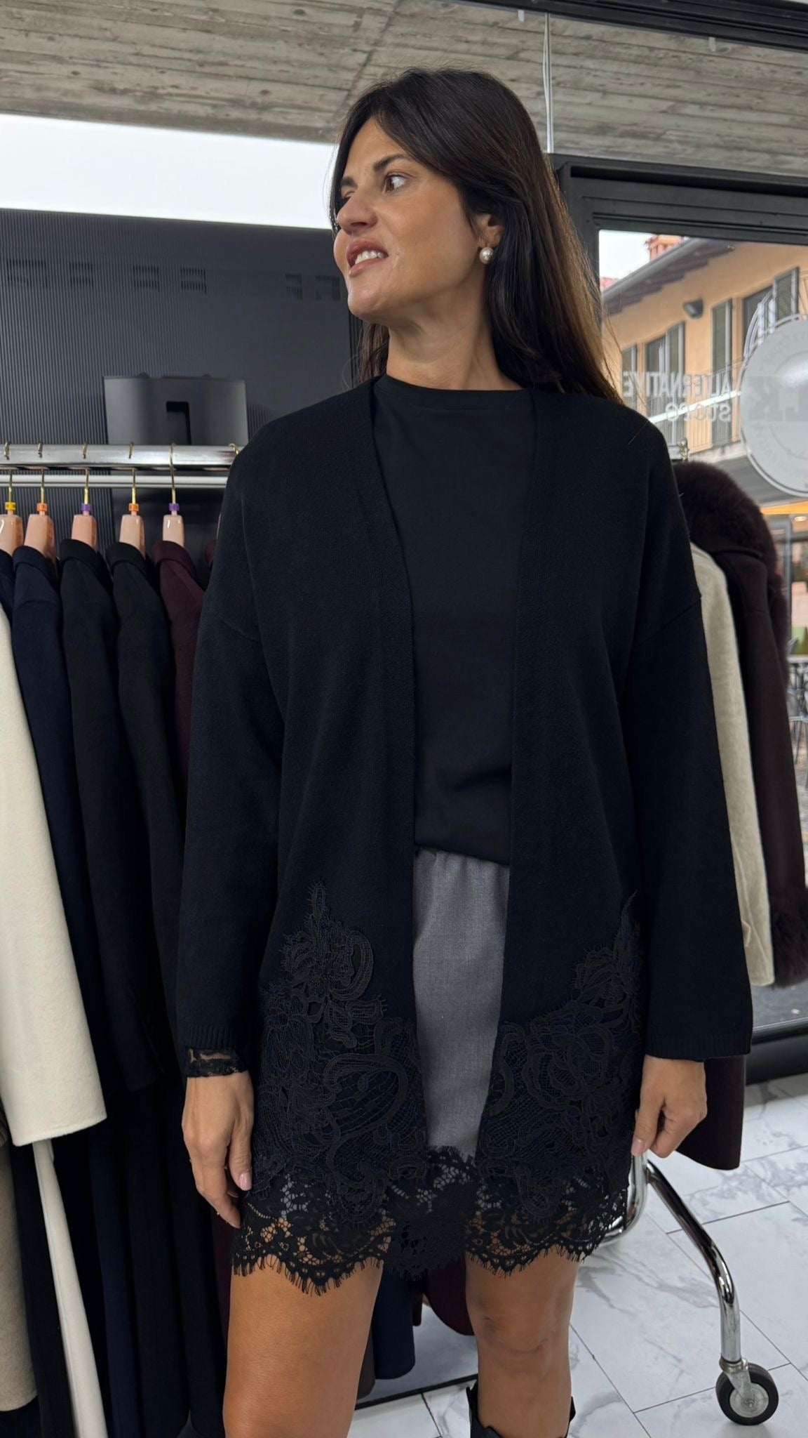 CARDIGAN CON PIZZO nero/grigio/marrone/bianco