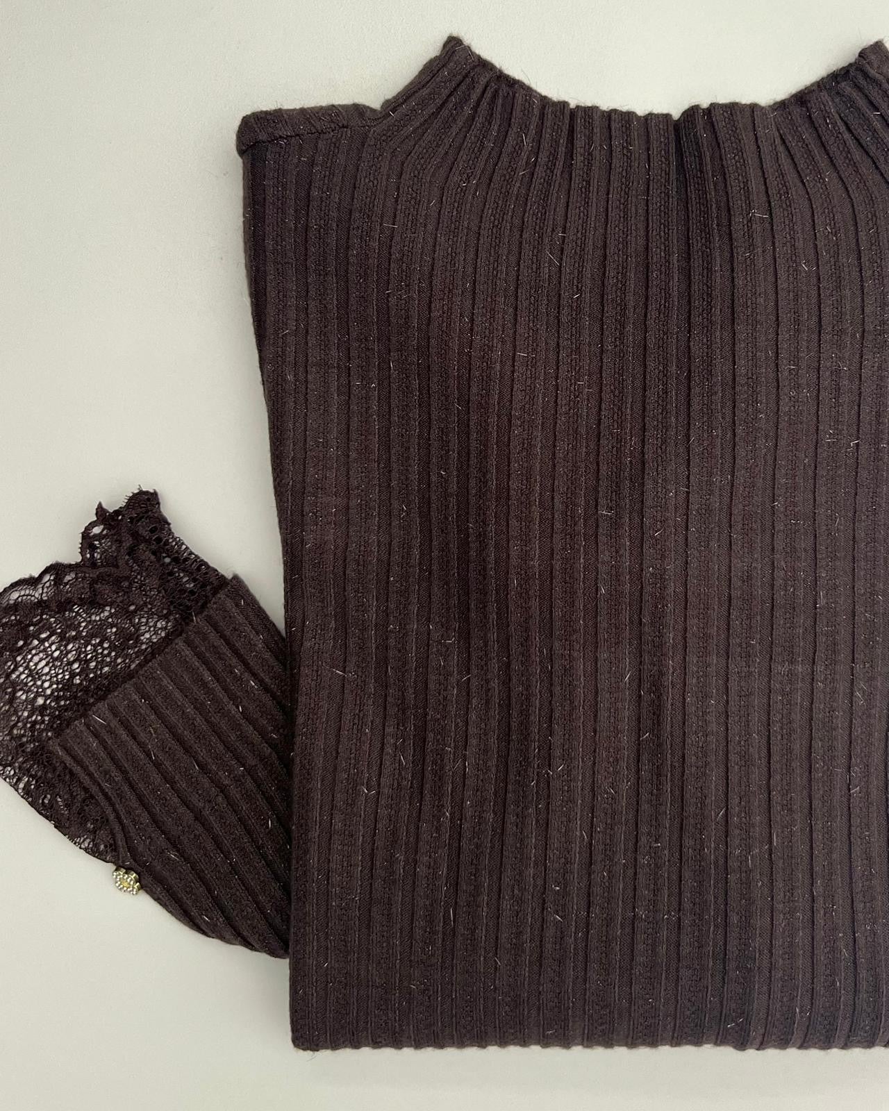 MAGLIA A COSTINE PIZZO panna/blu/cioccolato/nera/grigia